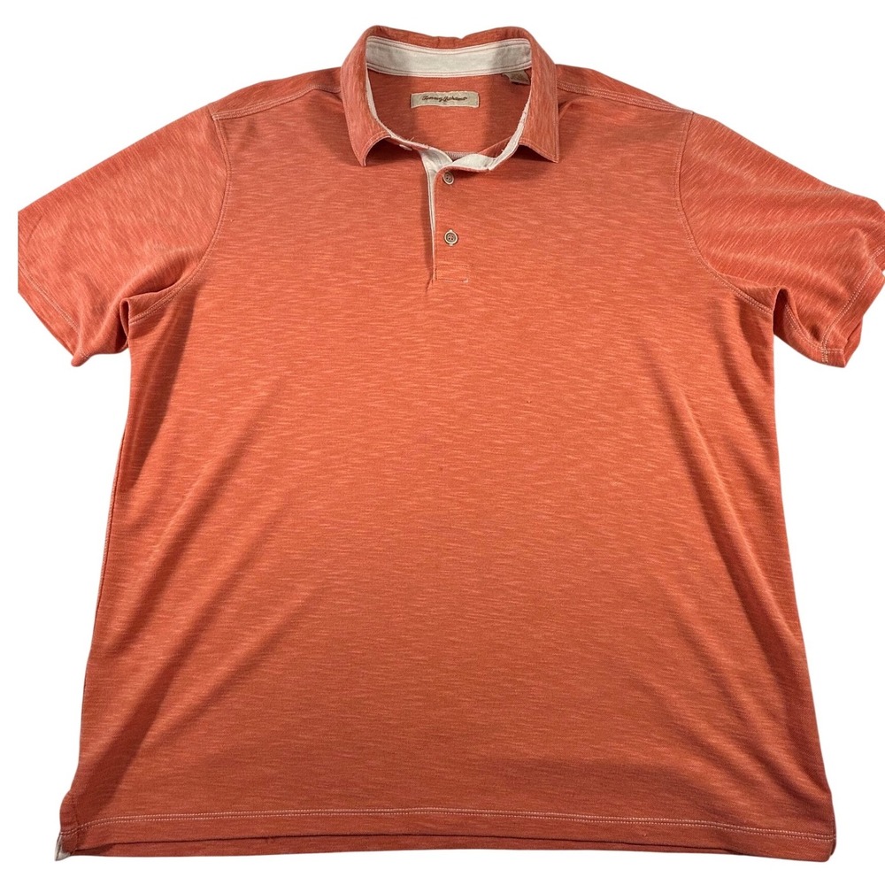 Tommy Bahama Mens XL Orange Modal Blend Slub Knit Short Sleeve Polo Shirt‎